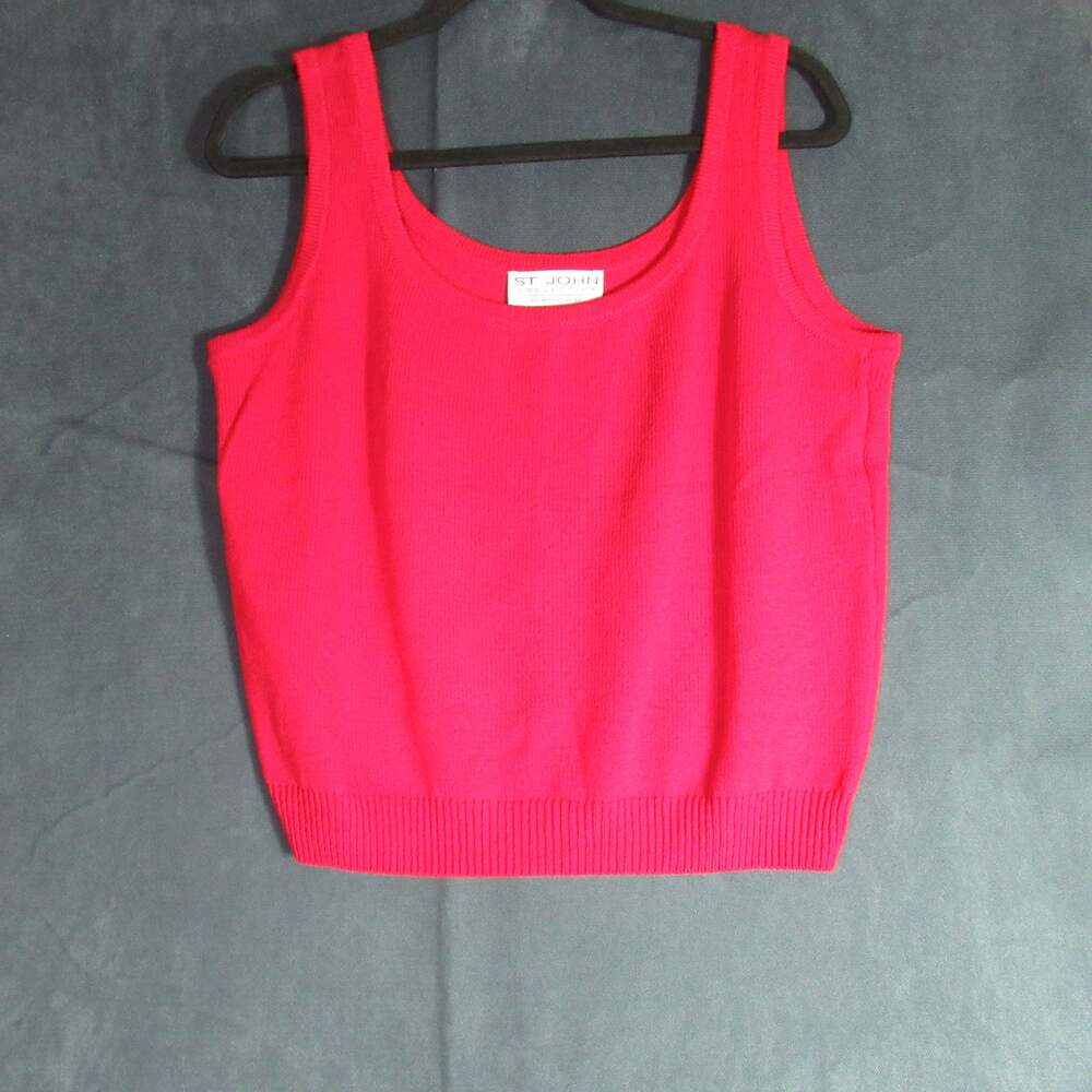 St John Collection Marie Gray Womens Medium Red Knit Sweater Tank Designer Lux